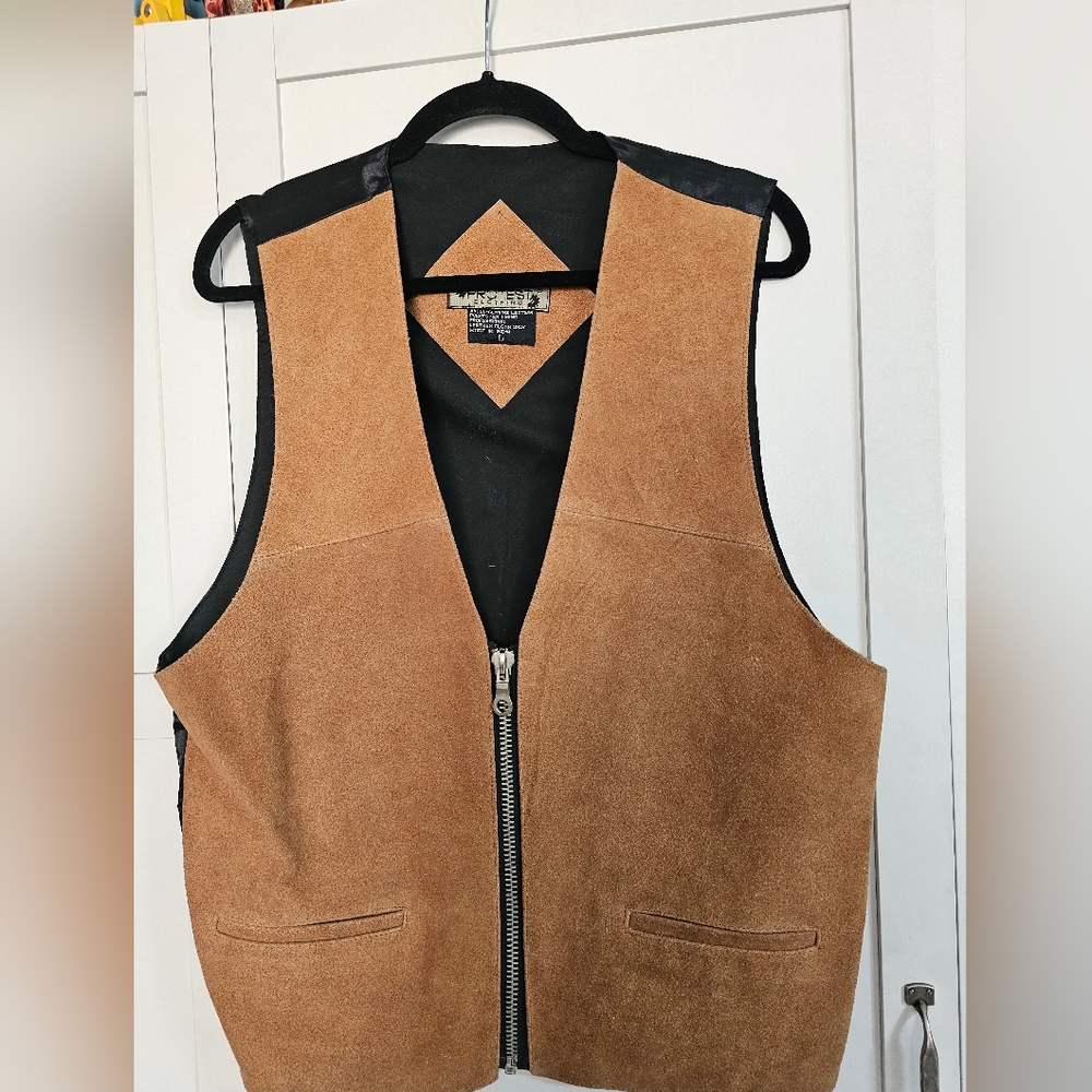 Vintage Protest Men's Suede Leather Zip Up Vest Size L Excellent Condition